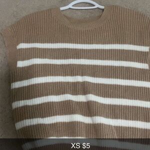 Tan sweater top with white stripes